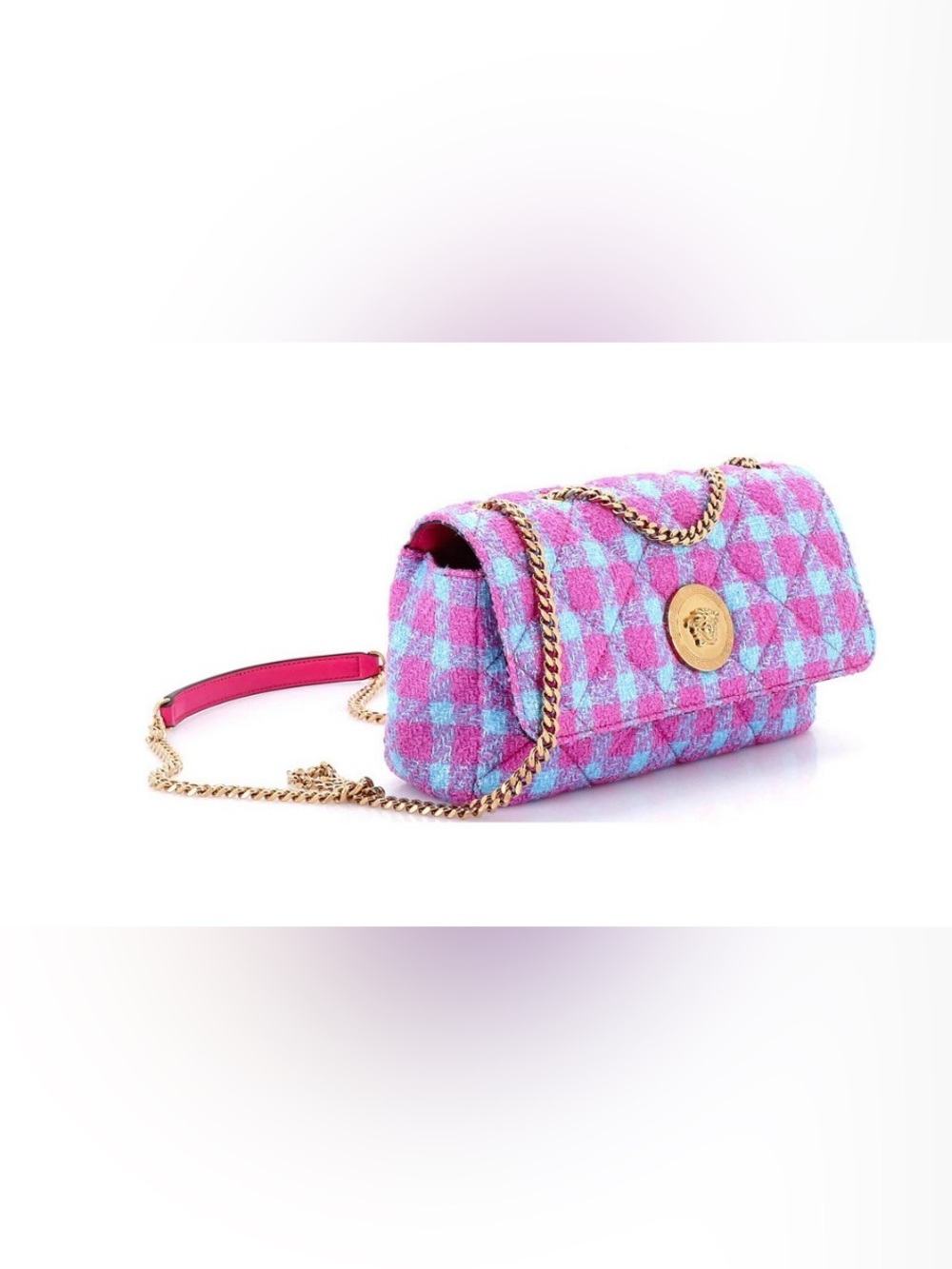 Versace Medusa East West Blue Pink Purple Quilted Chain Crossbody Bag w COA - Picture 6 of 7